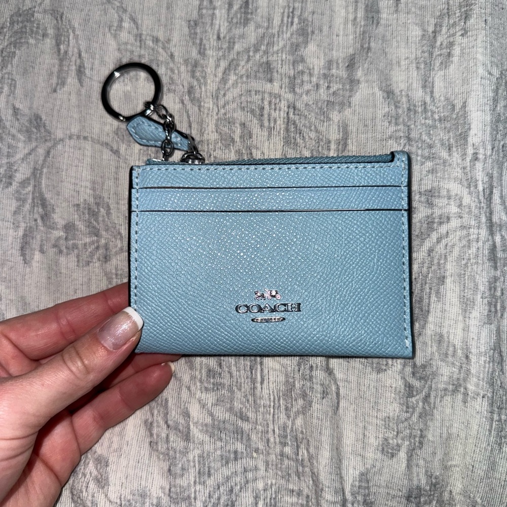 Coach Sky Blue Card Holder with Keychain